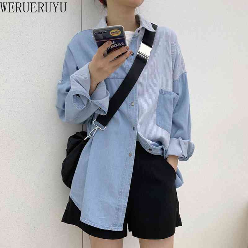 

WERUERUYU Women Denim Jacket Spring Autumn Korean Thin Student Base Cowboy Shirt Women's Cotton Single-breasted Jackets 210608, Photo color