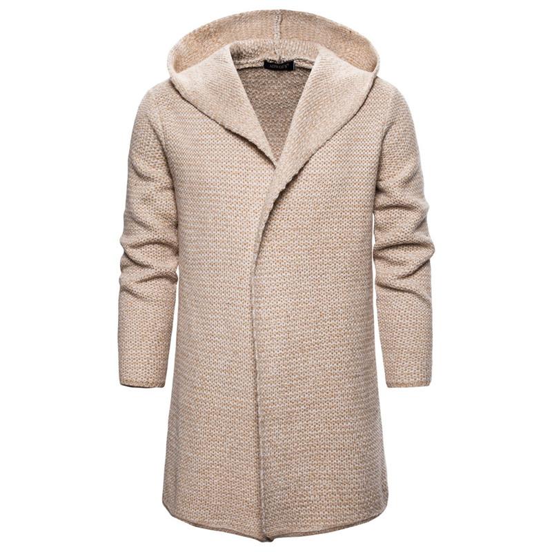 

Men' Sweaters Autumn Hoodied Male Winter Casual Long Coats Men Solid Slim Knitted Cardigan US Size, Black