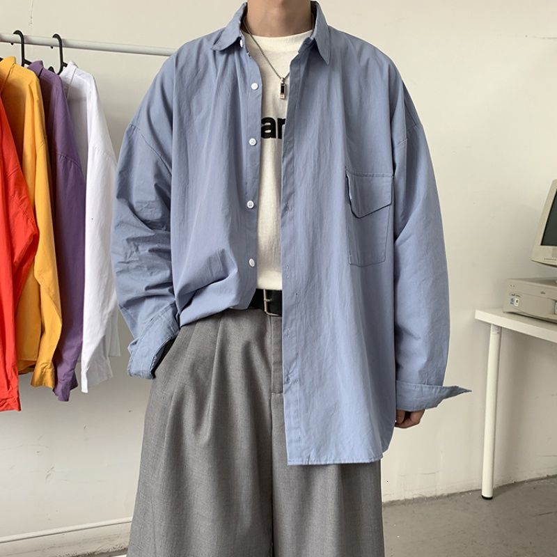 

2021 New Autumn Cotton Tie Men' Fashion Solid Color Casual Shirt Men Streetwear Long Sleeve Shirts Mens -2xl M0k2, Black