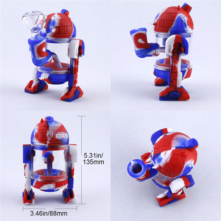 

Factory outlet environment silicone pipes robot shape silicone tobacco hookahs with 14mm glass bowl