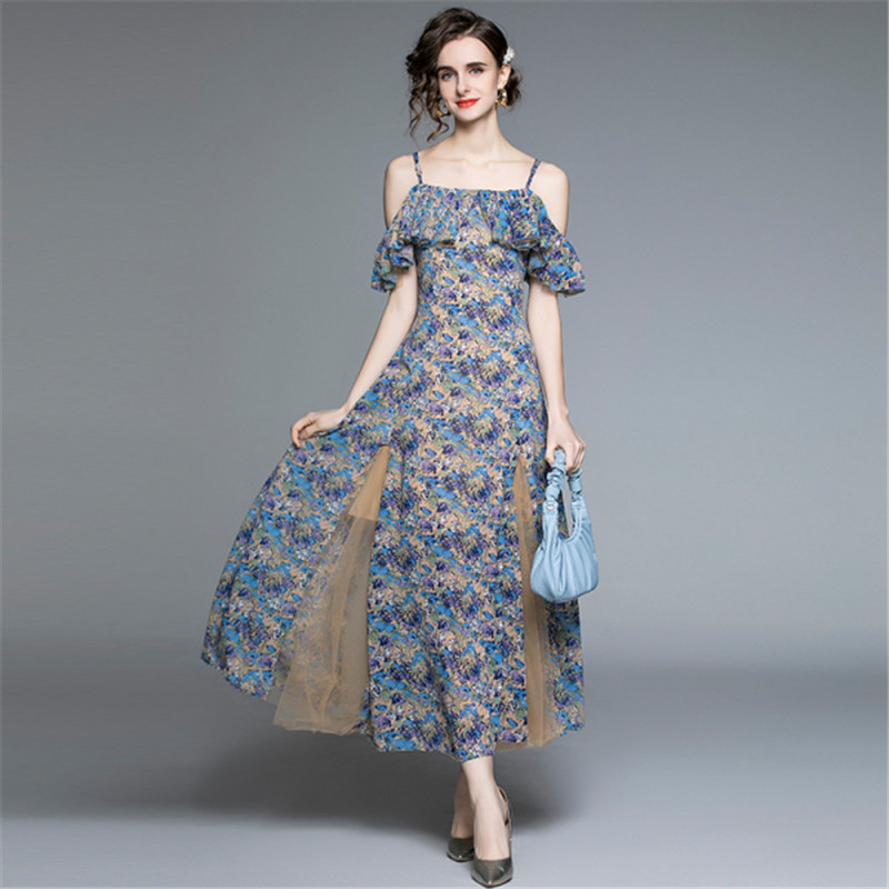 

Women Summer Designer Elegant Chiffon Print Two Wear Condole Belt Sexy Floral Party Robe Ladies Vintage Maxi Dress Vestidos 210525, Orange