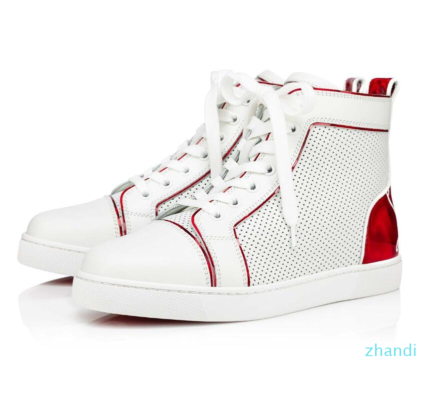 

Perfect Designer Fun Vieira Low-top Red Bottom Shoes Rubber Sole White Calfskin Perforated Leather Sneakers Couple Trainer Outdoor Casual