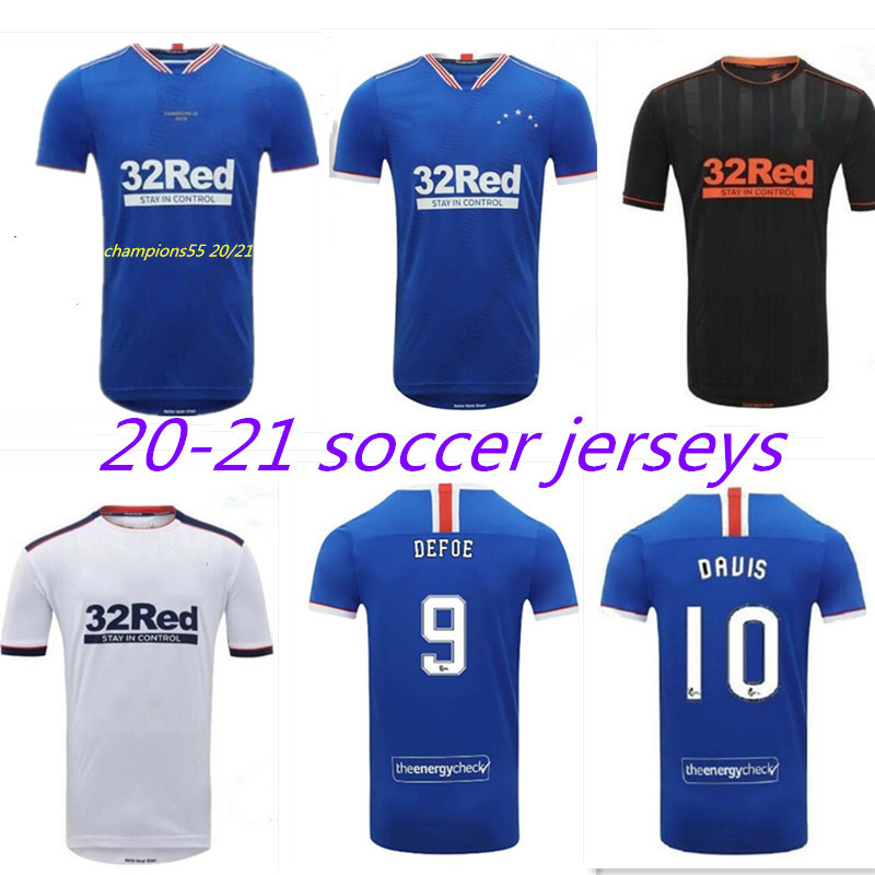 

2020 2021 Glasgow Rangers FC Champions 55 Soccer Jerseys Defoe Morelos Kent Hagi Aribo Arfield Tavernier Hommes Enfants 20 21 Chemise de foo, Black