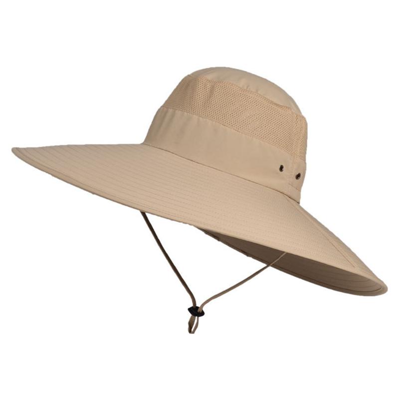 

Wide Brim Hats Fishing With Chin Strap Casual Hiking Camping Summer UV Protection Breathable Sun Hat Cycling Seaside Outdoor Sports, Khaki