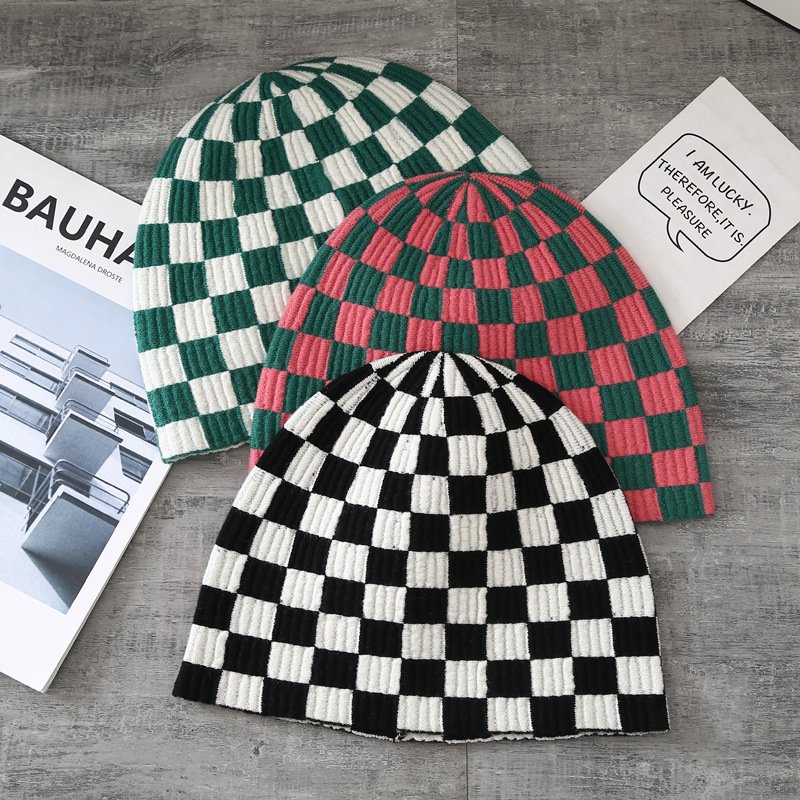 

Not Greasy Chessboard Plaid Bag Cap Female Autumn Korean Style Versatile Internet Celebrity Pile Heap Ins Trendy Cold Hat, M(56-58cm)