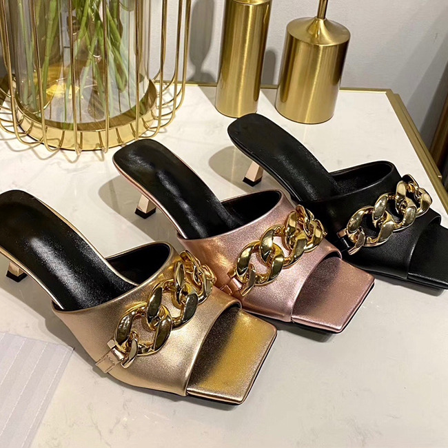 

2021 summer women's square toe slippers Luxury Designer High Heel Sandals fashion party shoes size 35-42 with box, #1
