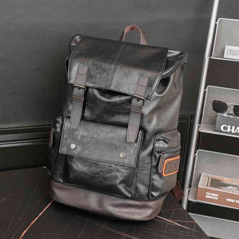 

New Korean school casual shoulder backpack men's laptop travel bag, Black-