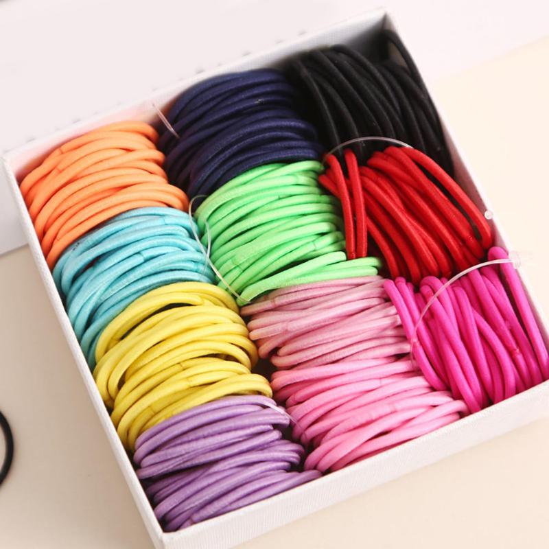 

100pcs Girls Rubber Bands Scrunchy Hot Elastic Hair Bands Ponytail Holder Kids Baby Hair Accessories Ties Gum for Wholesale, Orange