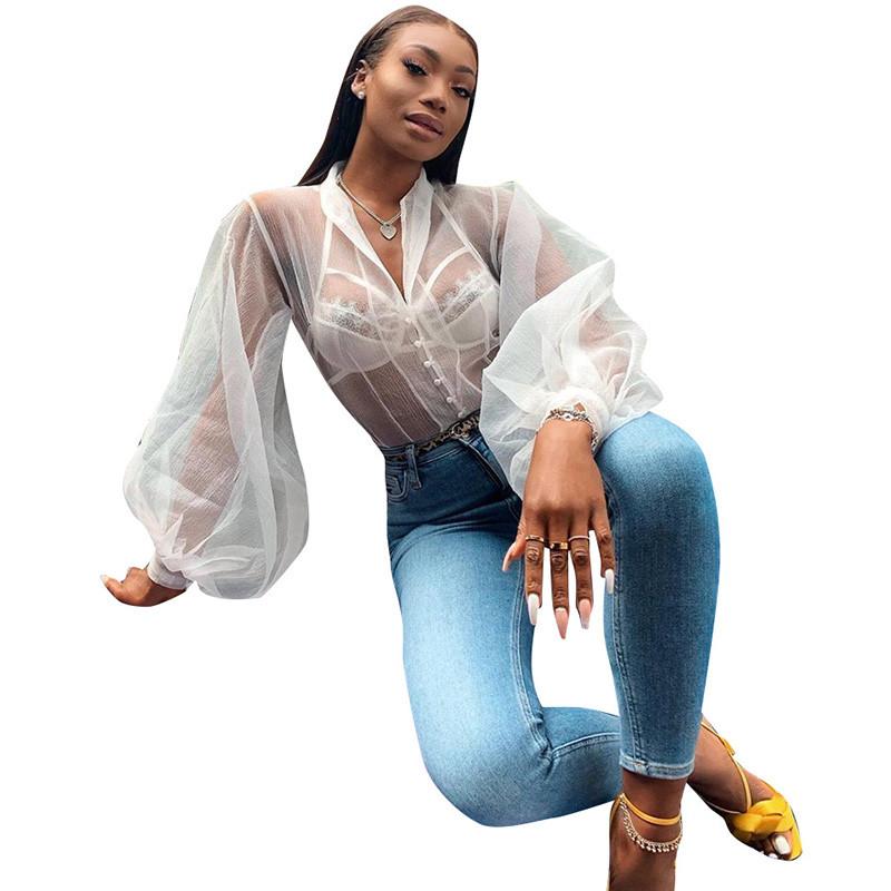 Cheap Bulk Sexy Sheer White Blouse UK 