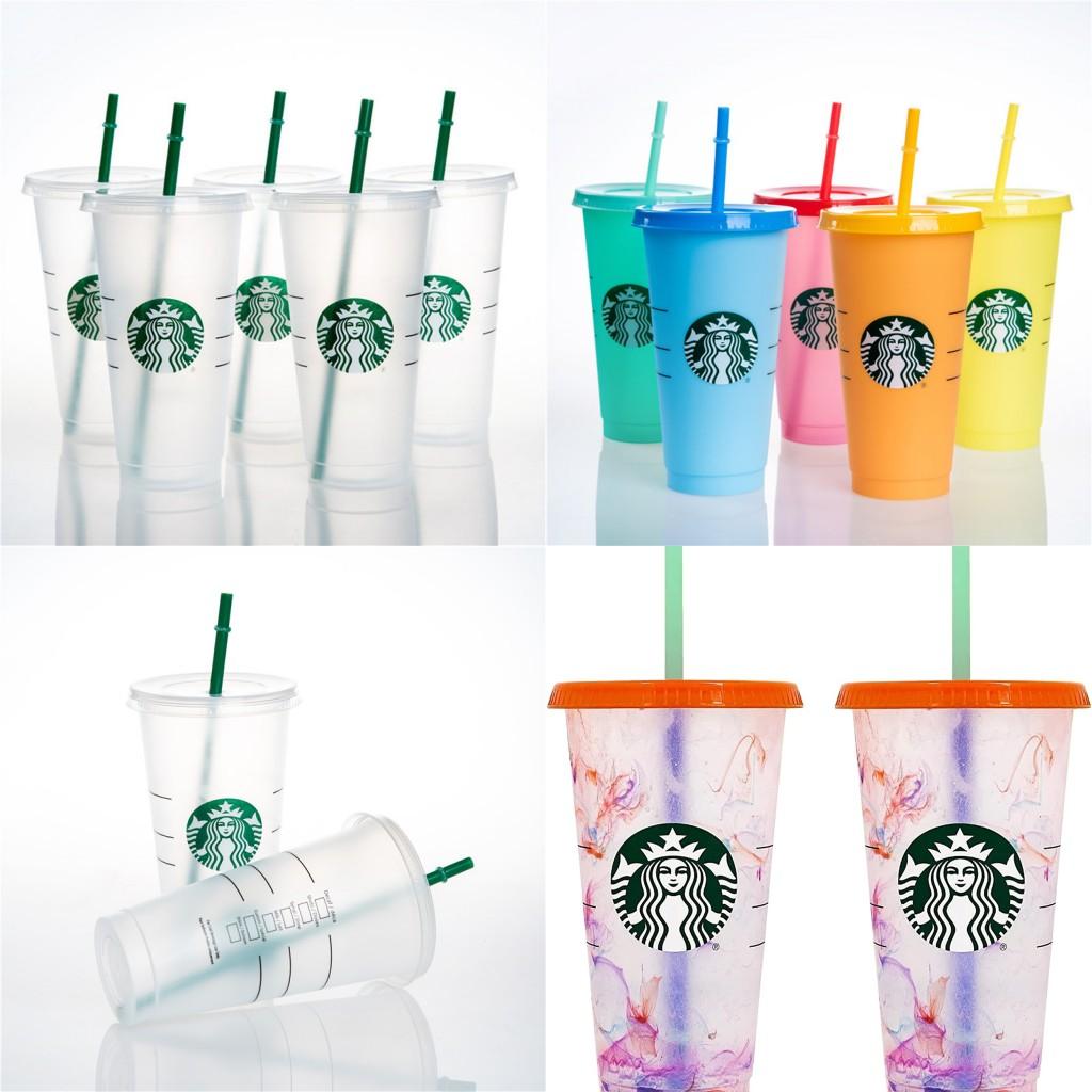 

Starbucks Mermaid Goddess 24oz/710ml Plastic Mugs Tumbler Gift Lid Reusable Clear Drinking Flat Bottom Straw Color Changing Flash Black Cup