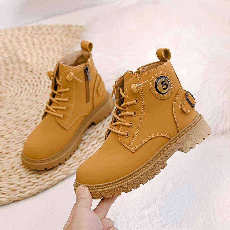 

Fashion Kids Boots Winter Leather Children Martens Boots Waterproof Casual Non-Slip British Style Boys Ankle Booties Girls Botas 211108, M205 black