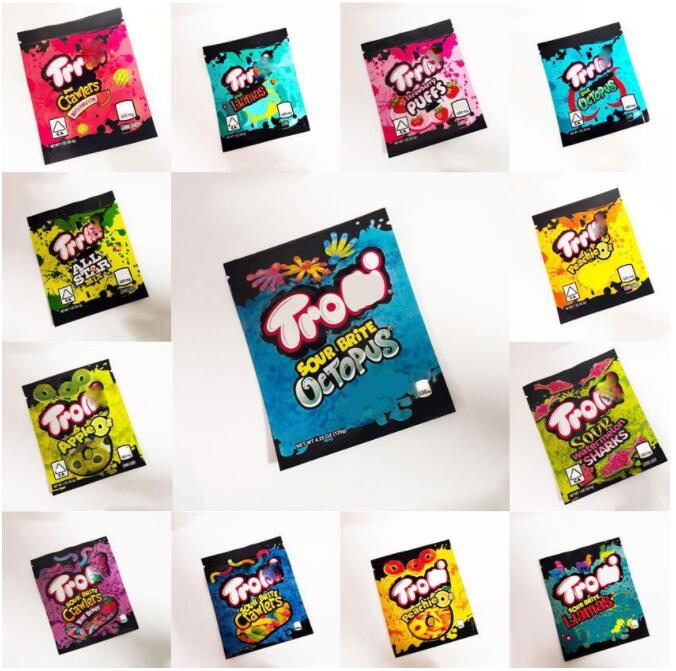 

Stock sale 600mg trrlli trolli Edibles Packaging mylar bags heat seal zipper plastic gummies 2021 500mg dgdry