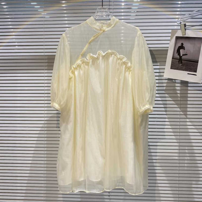 

deat summer fashion women clothes half sleeves mesh patchwork pullover see throw dress WR55507l 210709, Creamy-white