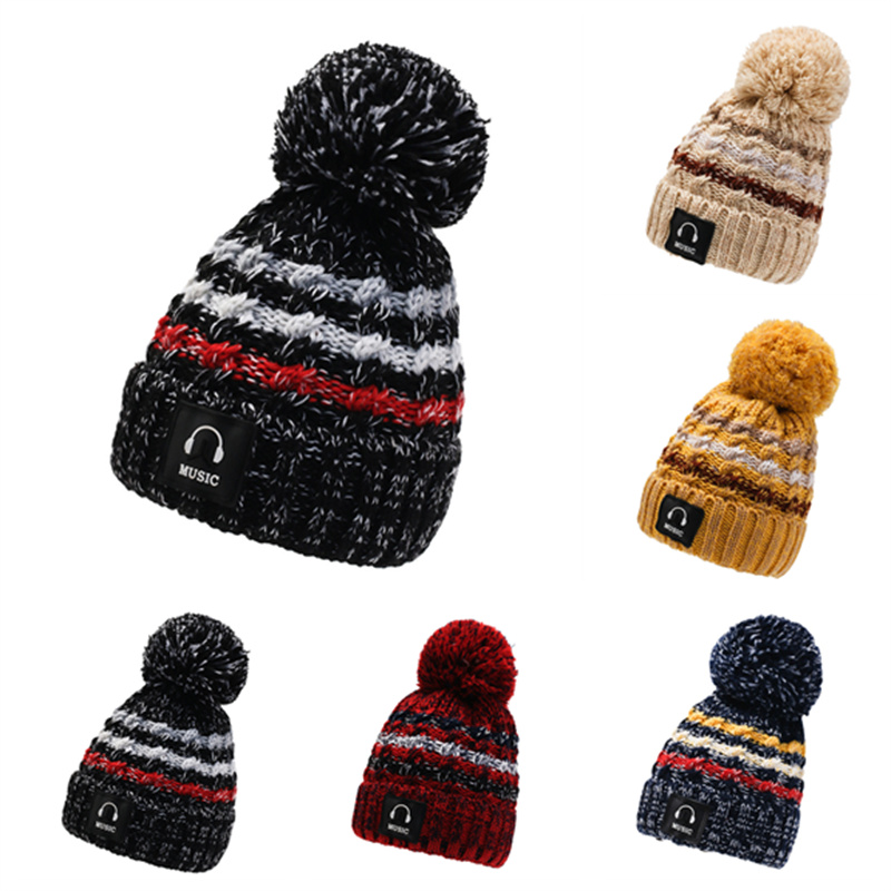 

Earphone label stripe pullover caps and fleece windproof warm wool cap, Opp bag
