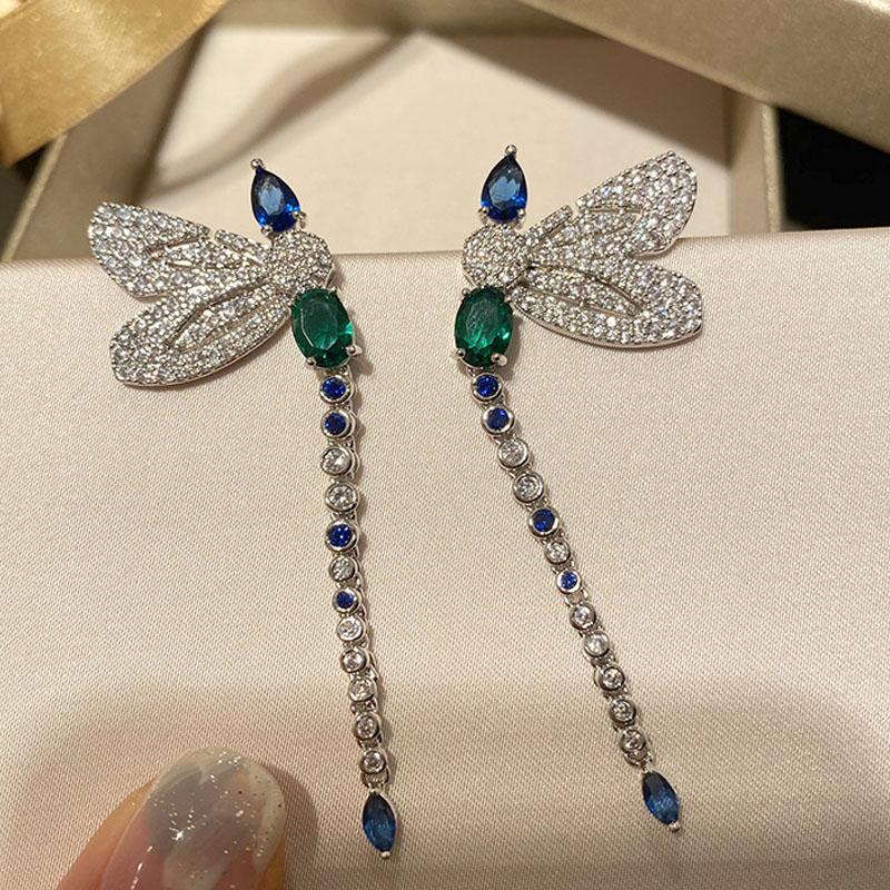 

Hoop & Huggie High Quality Earrings For Women Dragonfly Zircon Crystals 2021 Tassels Long Luxury Jewelry Stainless Steel French Gift
