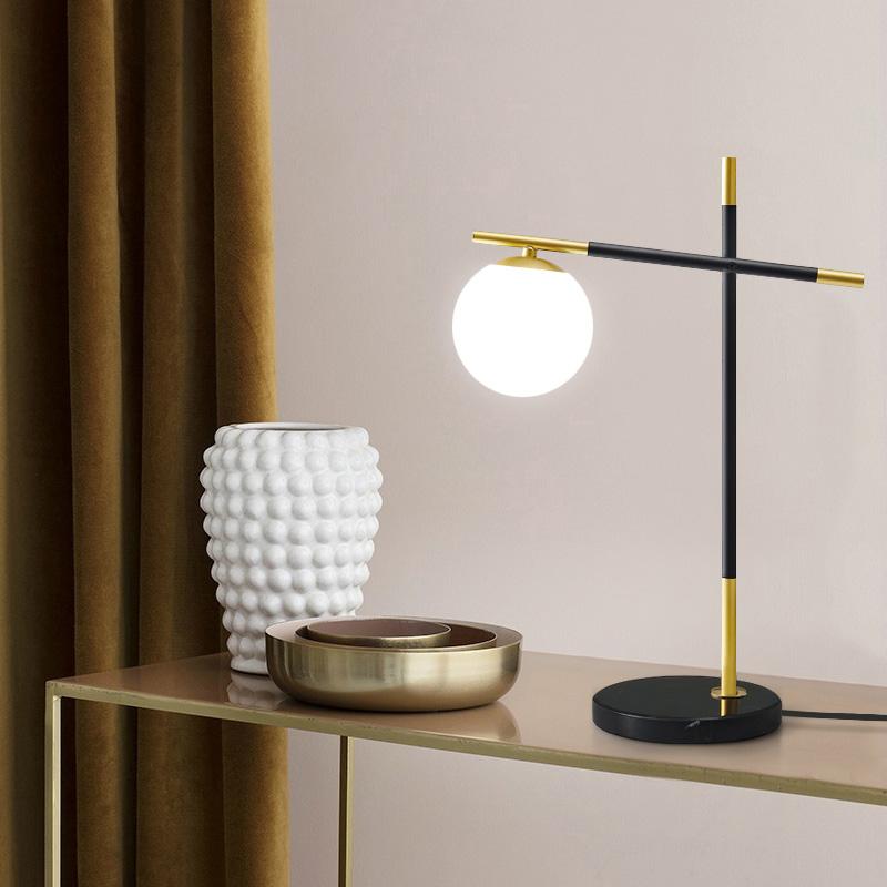 

Postmodern table lamp Nordic creative personality glass lampshade wrought iron study living room bedroom bedside table lamp WF