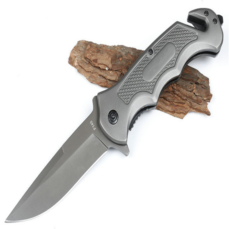 

Broning F140 Quick Opening Folding Knife (Gray tTtanium) 3Cr13 Sharp Blade Embossed Steel Handle Hunting Camping EDC Tools Gifts