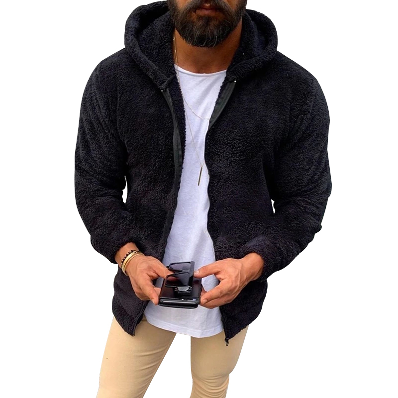 

2021 Male Cardigan in Zipper with a Hood Warm Winter Thick Casual Fine Jacket Sport Hoodies Velour Outwear Op5f, Black