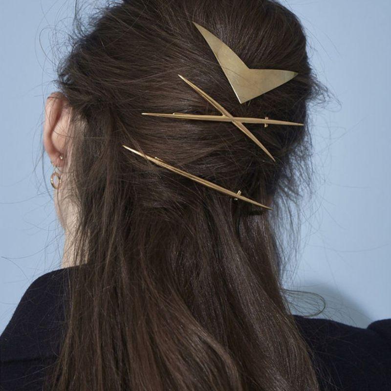 

3Pcs Women Frog Bobby Pins Geometric Triangle X-Shape V-Shape Metal Hair Clips