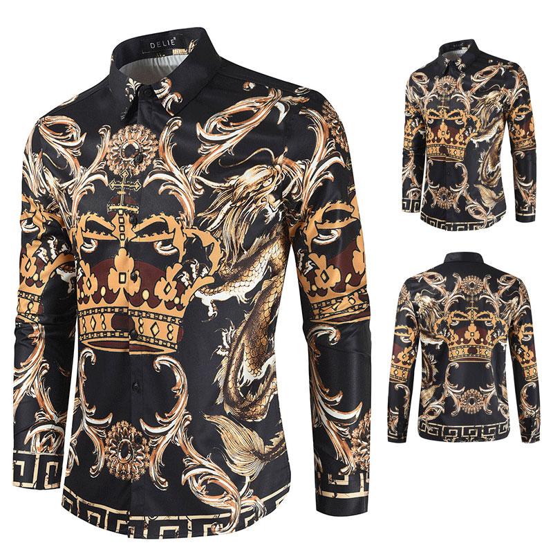 

Hip hop Long Sleeve shirt Spring Autumn Chemise Mens Fashion Camisa 3D Printing Men Plus size Blouse, As picture