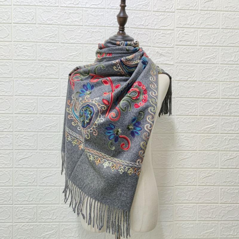 

Scarves Foulard Autumn Winter Imitation Cashmere Embroidered Flower Thick Warmth Tassel Travel Shawl Ethnic Scarf