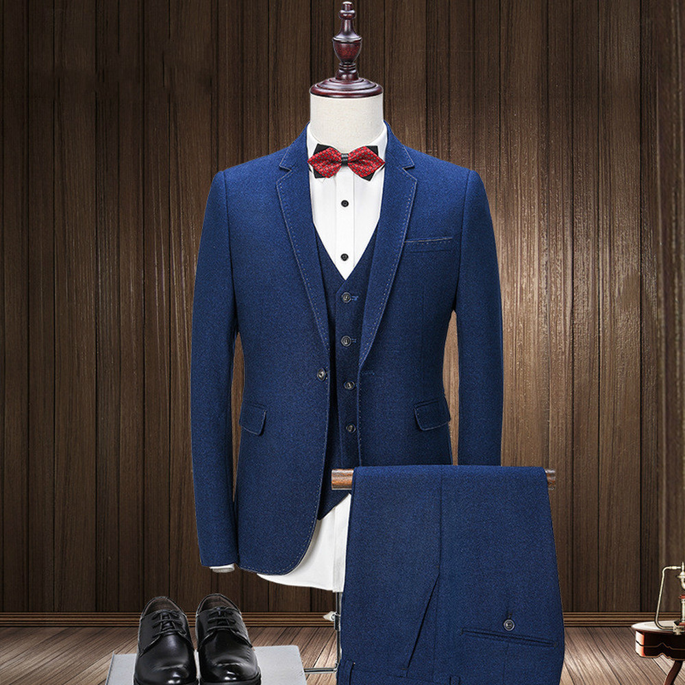

Male Color Pieces 2021 Autumn Business Suit Formal Wear Wedding for Men Terno Masculino 263f, Blue