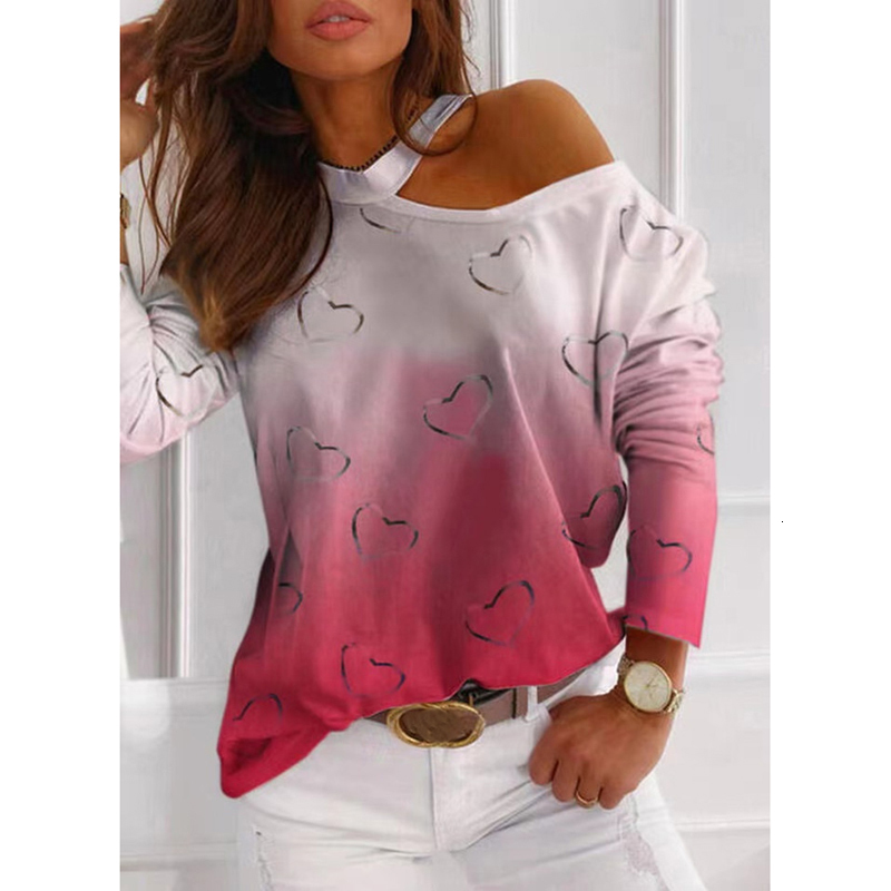 

2021 New Women Lady Tees Graphic Printing Love Valentine Cute Fashion Tops Female t Shirt Women's T-shirt Off Shoulder Y616, 03