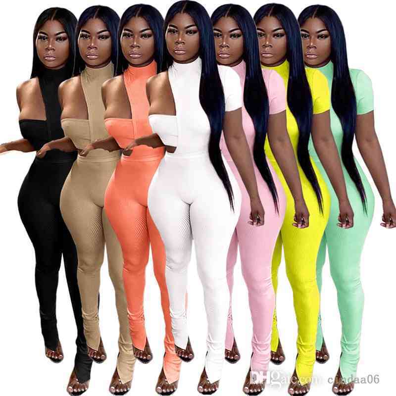 

Slim Sexy Rompers Piece Set Jumpsuits Designer Solid Colour Irregular Design With Wrapped Chest Strapless Onesies Women Tracksuits Two, B1-b6(s-2xl)