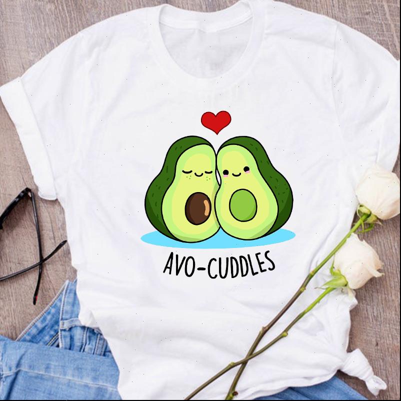 

women graphic avocado couple love cartoon fruit clothes floral lady tees print clothing female t shirt womens t shirt, White
