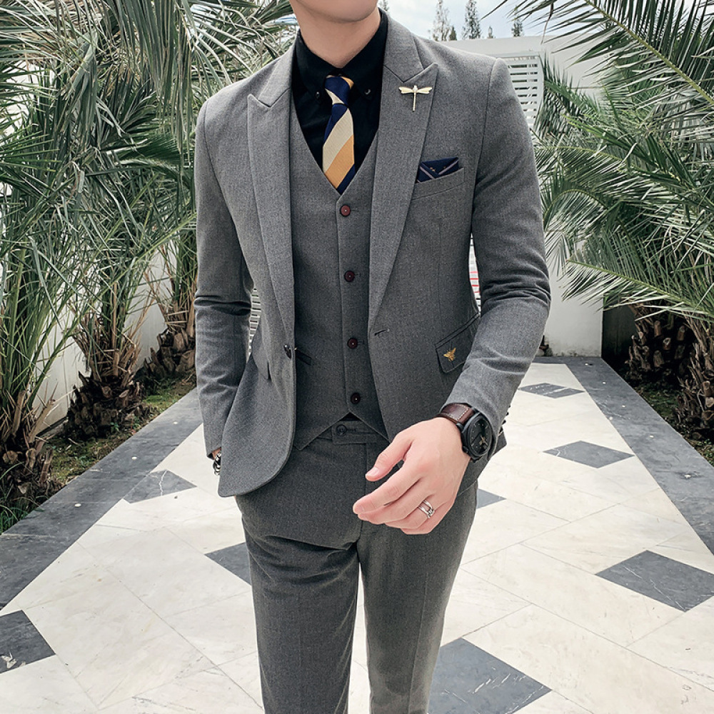 

Business Professional Formal Dress Male Retro Embroidery Color Pieces Gentleman Banquet Slim Suit P9va, Black