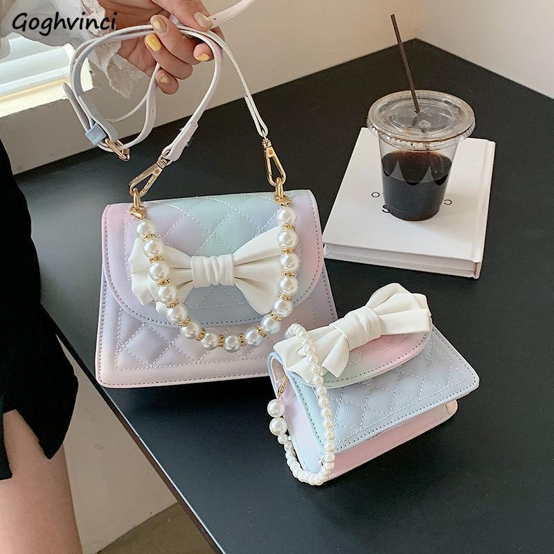 

Evening Bags Shoulder Women Sweet Bow Pearls Cross Body Mini Handbag Girl Fairy PU Leather Flap Bag Stylish Handle Elegant All-match Ins