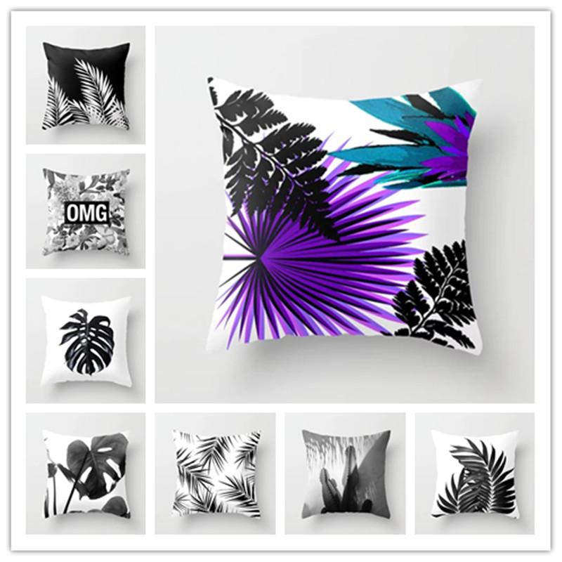 

Black and White Palm Leaf Cushion Cover Tropical Plant Thin Polyester Cotton Decorative Pillow Covers Decorative Pillows Cover, Cushion covers01