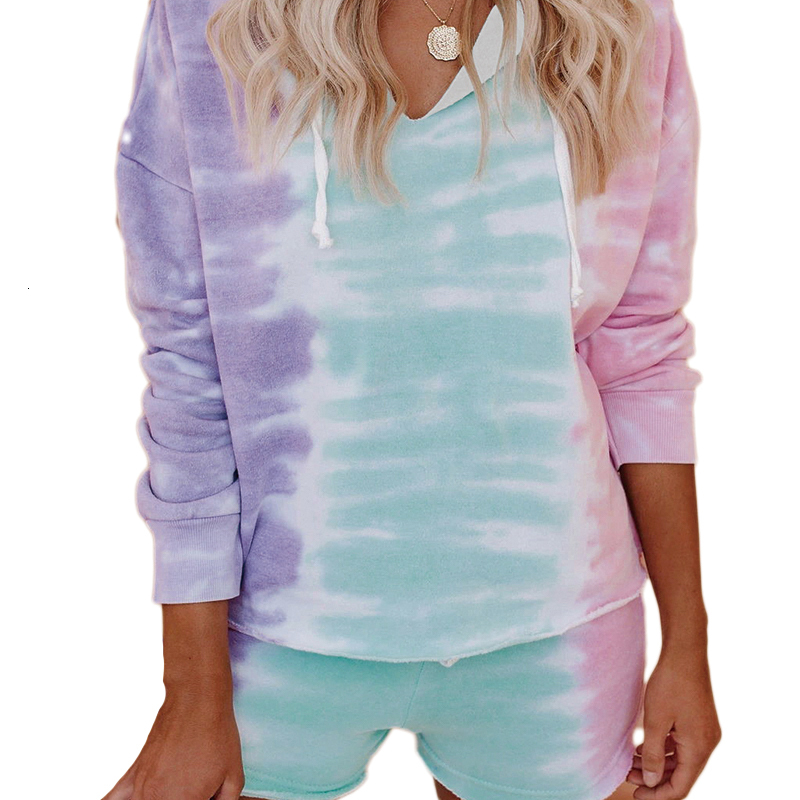 

2021 New Autumn Casual Tie Dye Gradient Drawstring Long Sleeve Hooded Sweatshirt v Neck Women Hoodies Oy5v, 03