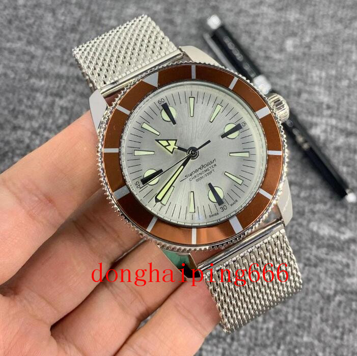 

N Quality Right Hand Blue Watches Two Tone SUPEROCEAN HERITAGE 57 Automatic Mechanical Movement Watch Stainless Steel Strap Floding Clasp Mens AIR Wrist, Water proof 50m