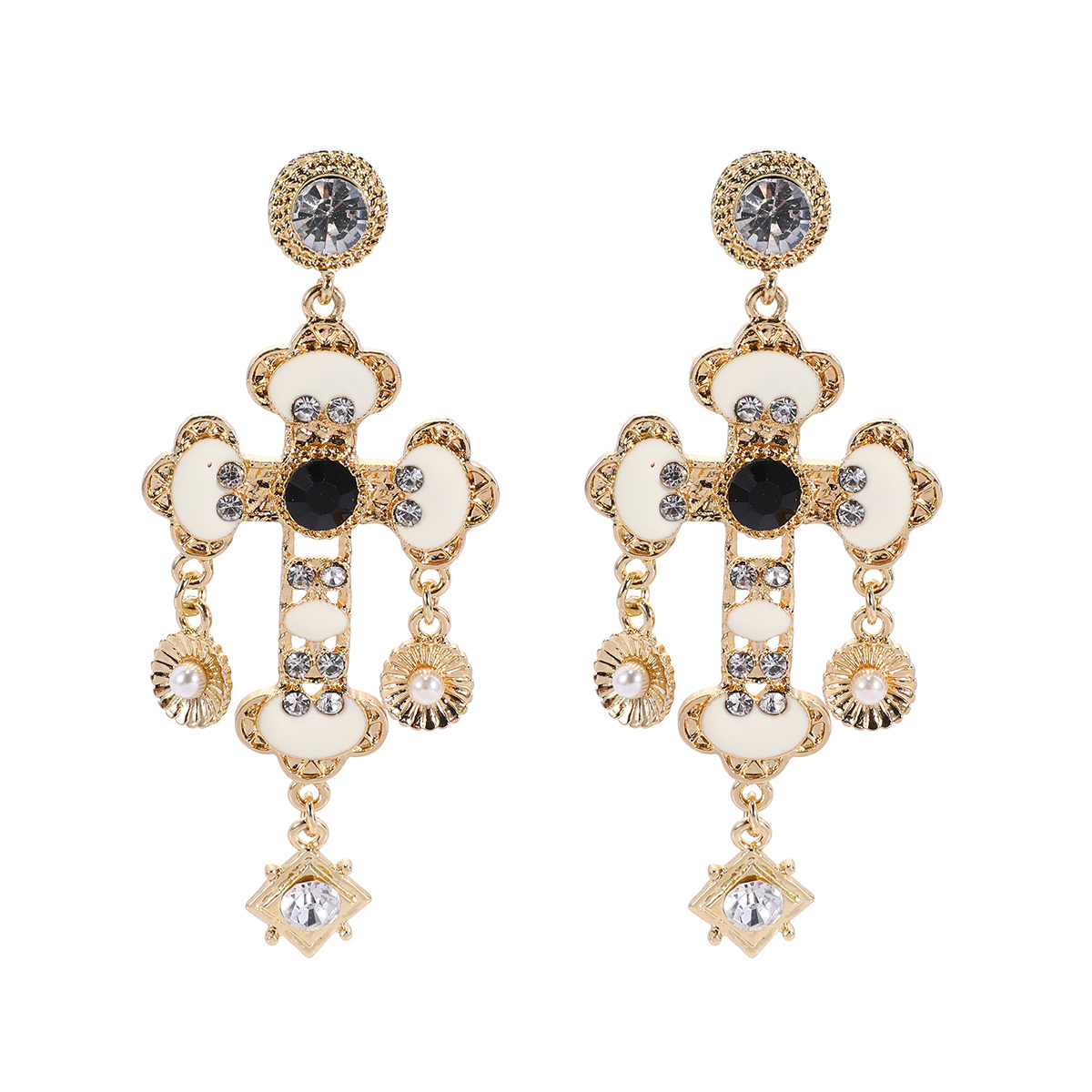 Charm European and American fashion exaggerates luxury earpiece crystal to set get cross long money ear nail-image-660042520