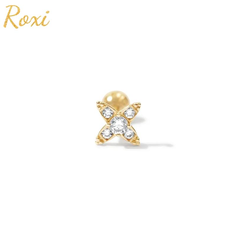 

ROXI 925 Sterling Silver Crystals Clover Stud Earrings for Women Ins Plant Wedding Party Unusual Earrings Piercings Pendientes, Golden;silver