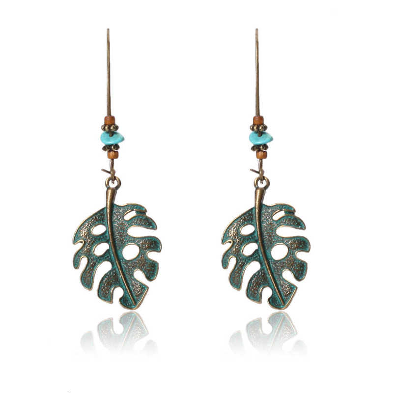 

earring green hollow leaf, national college style, beautiful and simple alloy earrings hy-7397-1, Golden