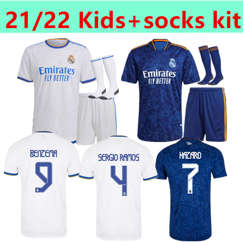 

Kids 21 22 real madrid soccer jerseys hazard BENZEMA isco reinie sergio ramos modric bale football jersey men kit Hombres niños camisetas, 21/22 home