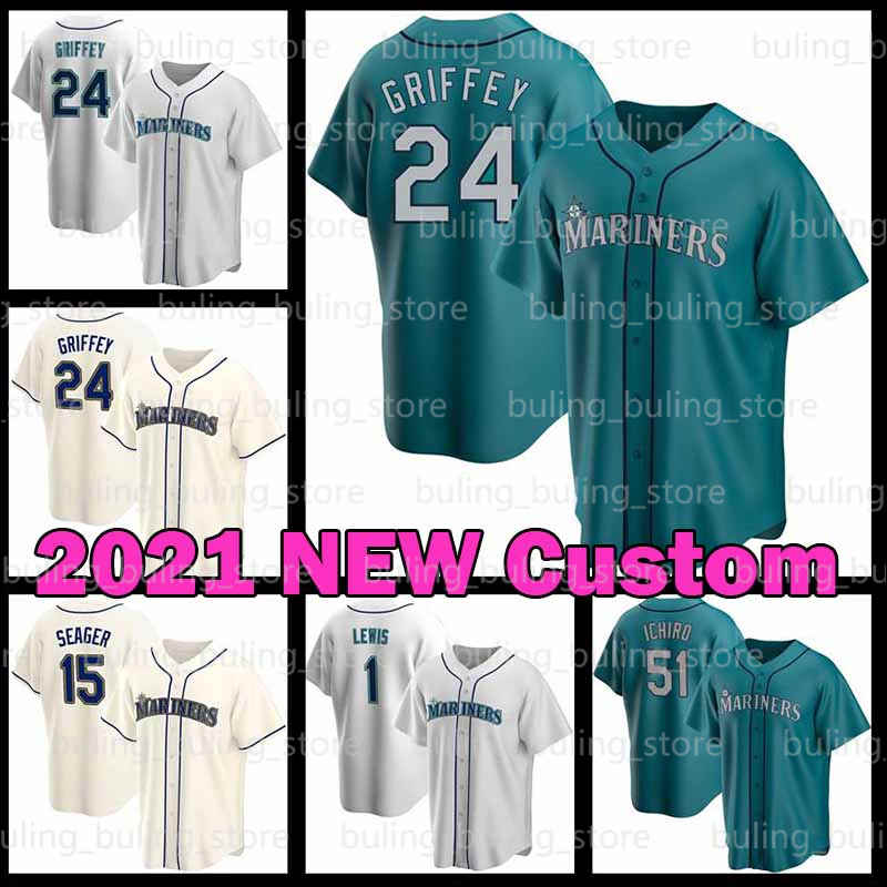 

2021 New Custom Mariners Jersey 24 Ken Griffey Jr 51 Ichiro Suzuki 18 Yusei Kikuchi 20 Daniel Vogelbach 17 Mitch Haniger Baseball Seattle, 2020 custom cool base(shuishou)