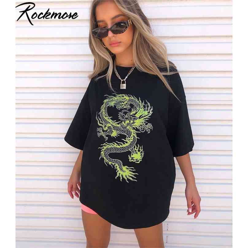 

Rockmore Dragon Print T-Shirt Women Plus Size Short Sleeve Casual Streetwear Oversized Long Shirts Basic Tshirts Ladies Summer 210720, Red