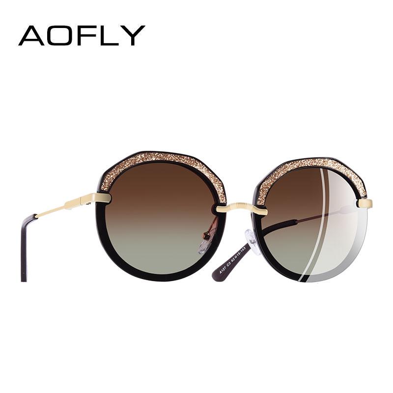 

Sunglasses AOFLY BRAND DESIGN Fashion Round Shining Frame Polarized Women Goggles UV400 A127