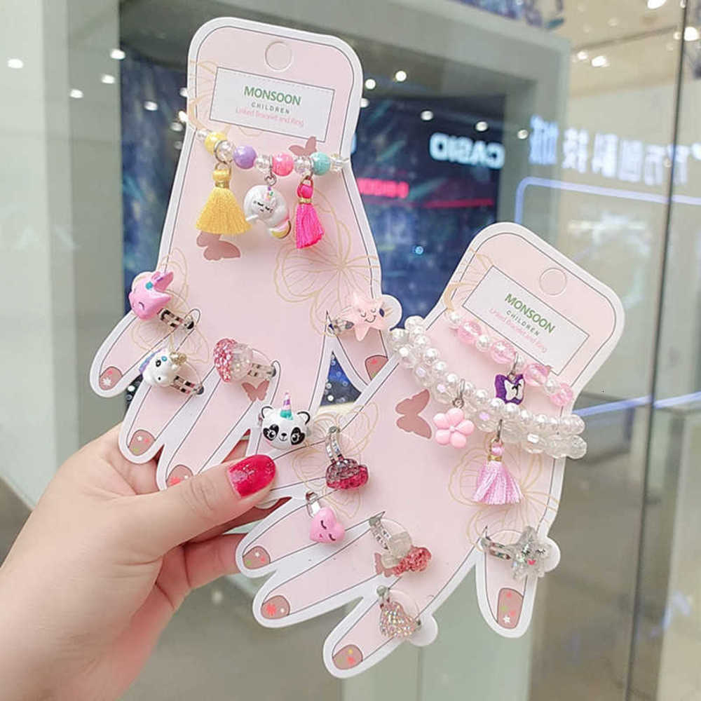 2021 children&#039;s fashion ring box Adjustable Bracelet Set Princess accessories Unicorn rainbow-image-704618325