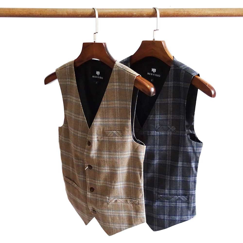 

2021 New Men's Versatile Fashion Plaid Suit Casual Business Vest Sleeveless Jacket Office Wedding Clothes Lim2, Yellow light