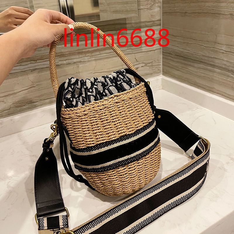 

International brand straw bag with logo popular this year women's 6967 new Fashion handbag foreign style single shoulder bags simple messenger Bucket handbags, Size:16×16×17cm