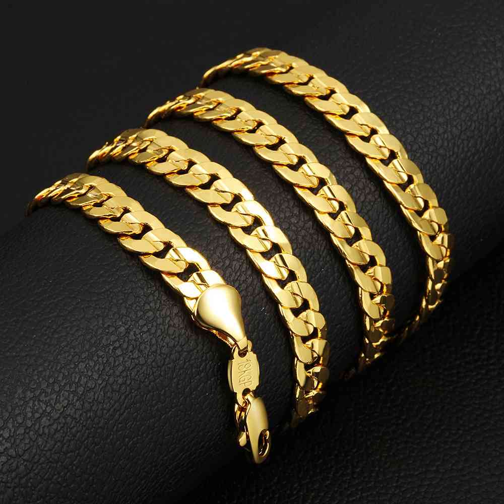 

6mm Wide Necklace Cuban Chain Yellow Gold Filled Solid Plain Mens Choker Chain 66cm Long X0509