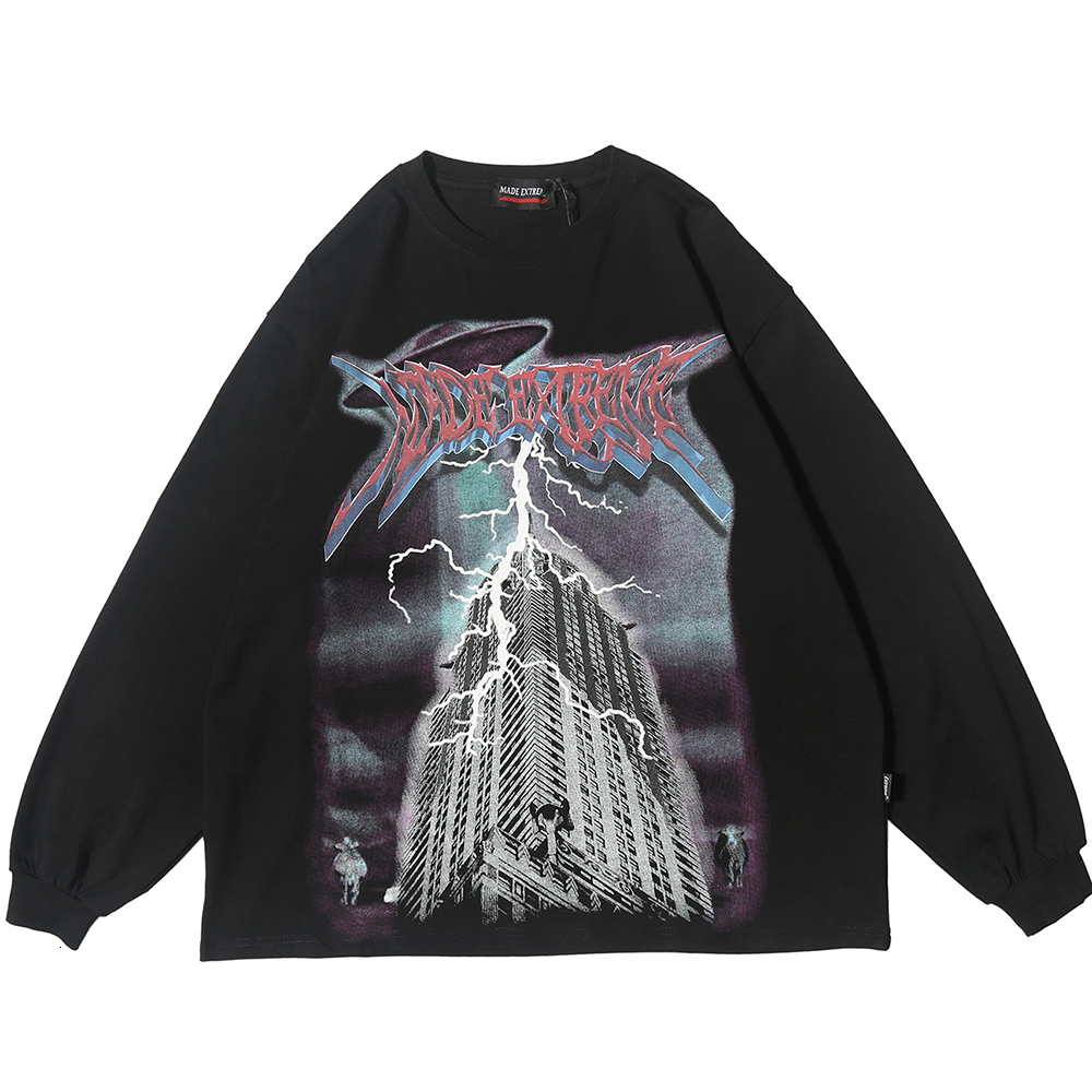 

2021 New Lighting Graphic Long Sleeve Shirts Gothic Punk Rock Tees Men Hip Hop Streetwear Goth Fall Trending Clothes Top Uo1u, White