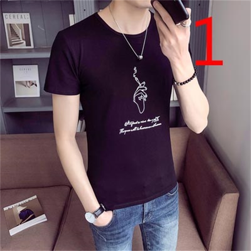 

2021 New Summer Round Neck Korean Version the Trend of Youth Slim Cotton Striped Compassionate Men 90ho