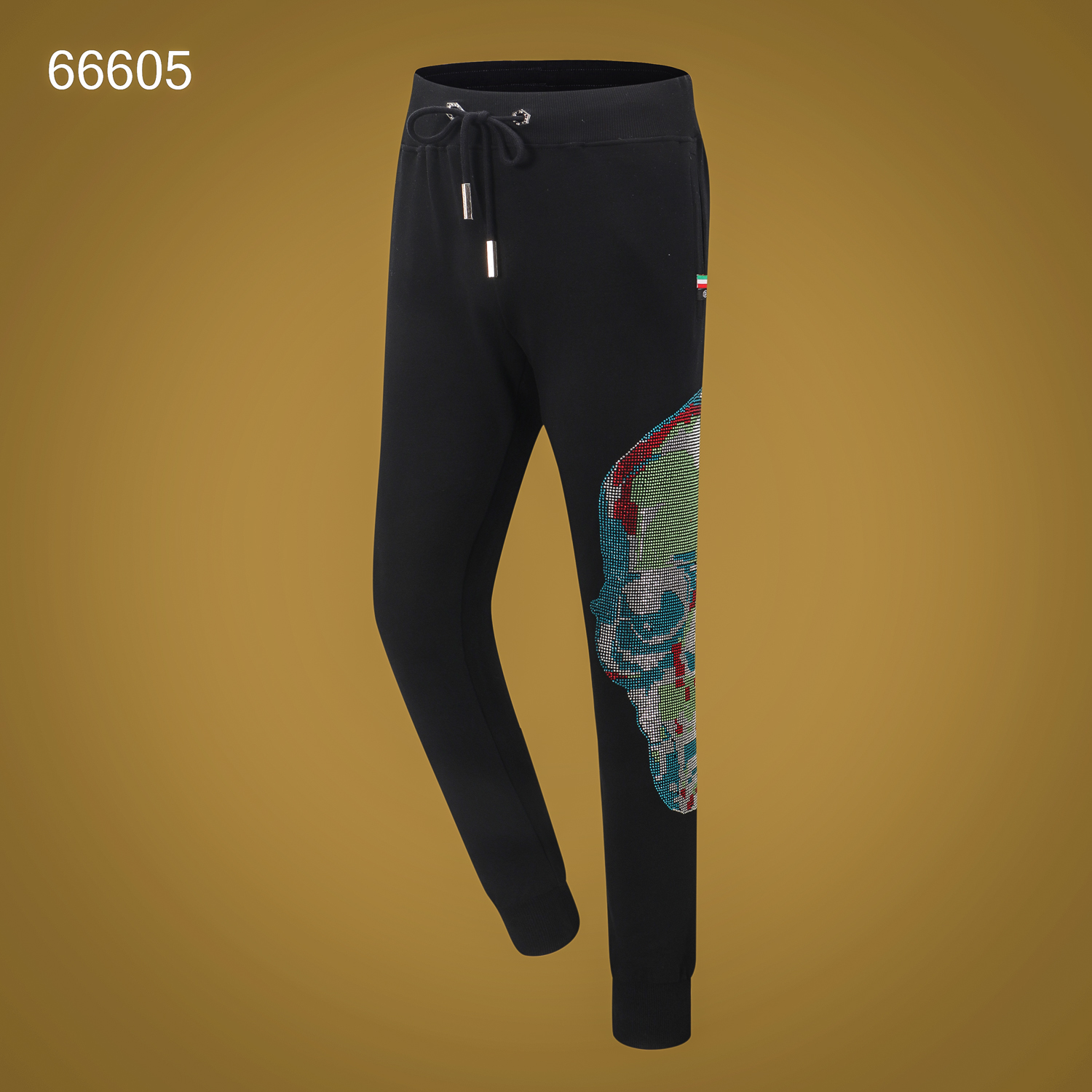 

High-quality Men's Pants trend all-match hot drilling craft skull head high-end printing trousers P0101, Black