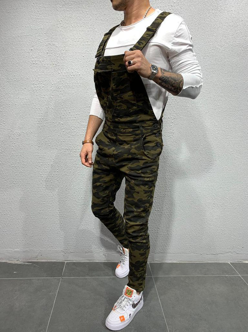 Men's Cargo Denim PantCamouflage Jeans Jumpsuits Hi Street Distressed Denim Bib Overalls For Man Suspender Pants S - 3XL Round The Waist-image-654200383