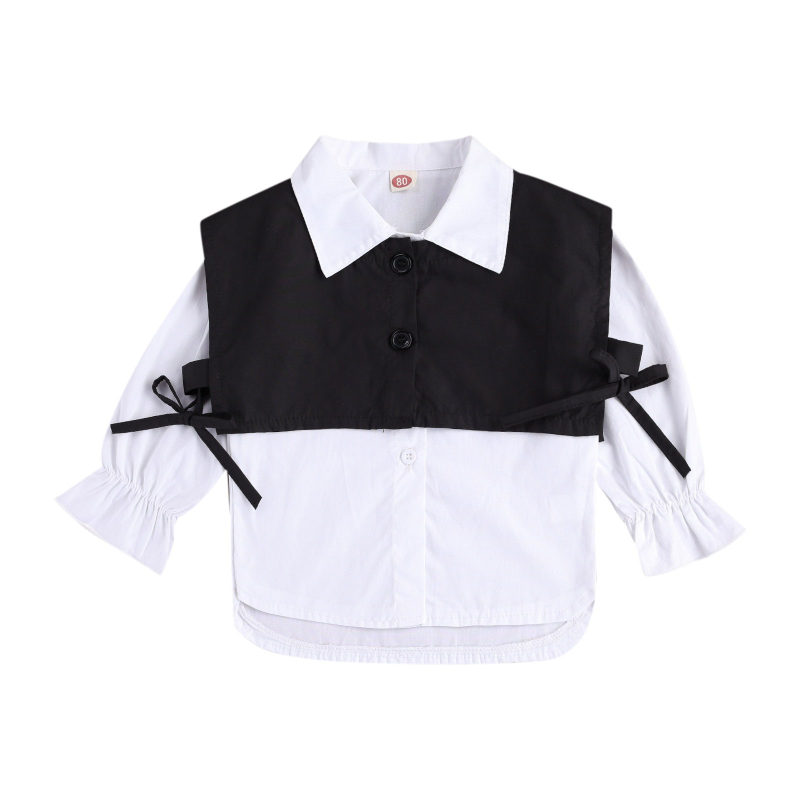 

2 Pcs Kids Baby Casual Outfits Solid Color Long Sleeve Lapel Button Down Shirt + Tie Up Vest Fashion Stylish Clothes Sets, Black and white